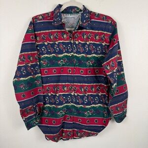 Red Rover Mens Medium Cotton Long Sleeve Paisley Stripe Button Down Shirt Multi‎